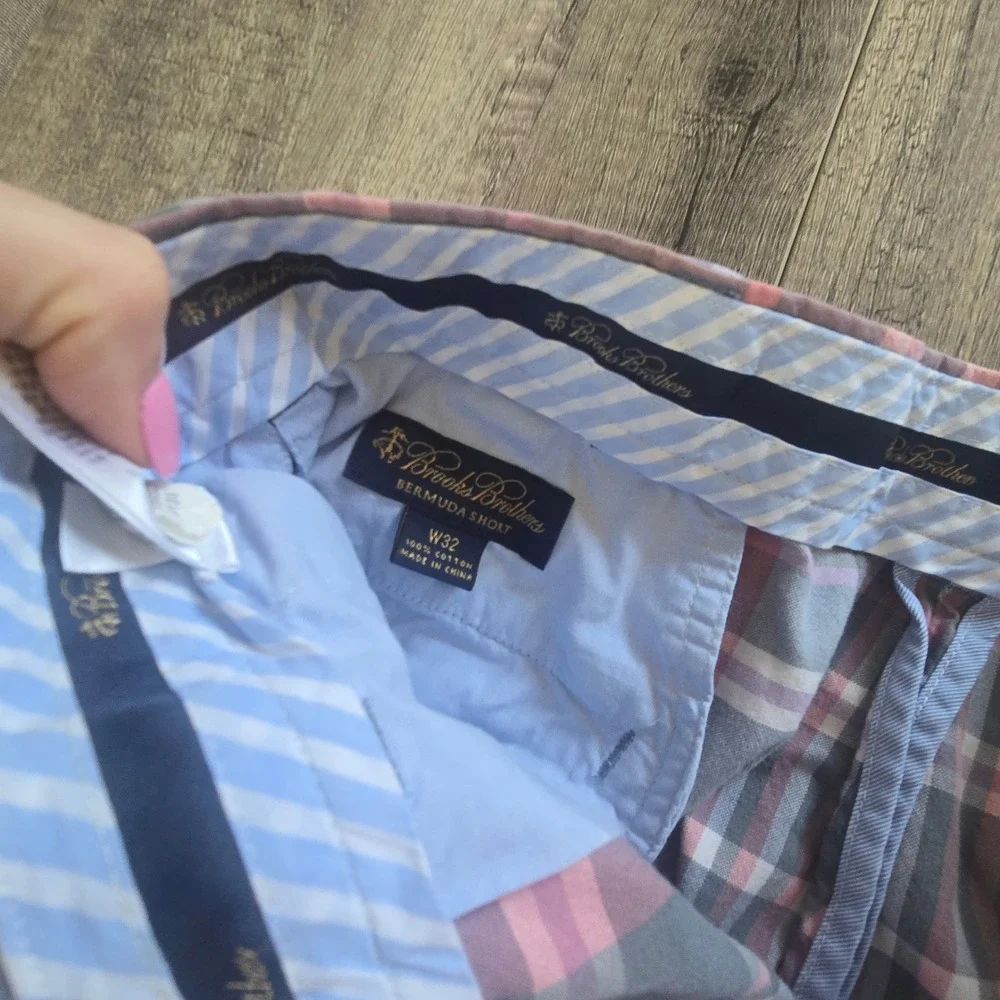 Brooks Brothers Mens Blue Pink Plaid India Madras Bermuda Shorts W32 Classic Fit